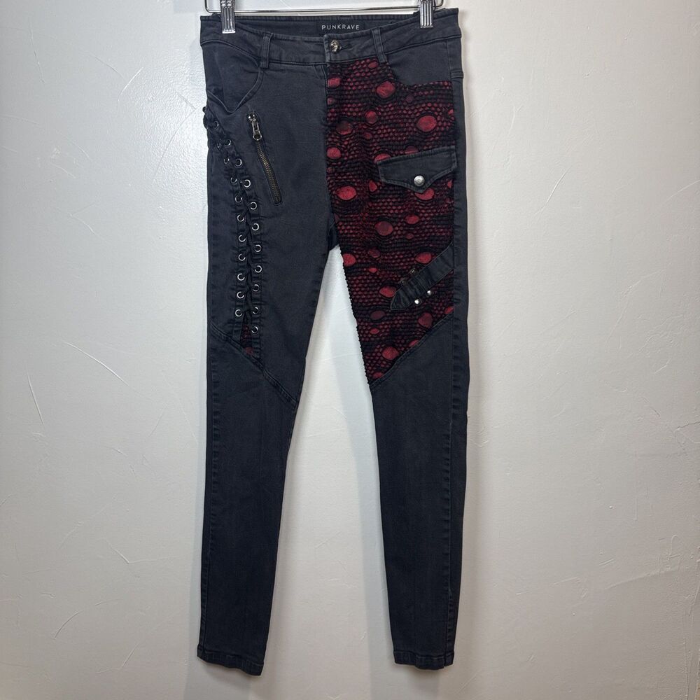 Punk Rave Red Dawn Pants Black Size Goth Punk Skater Grunge (SEE MEASUREMENTS)